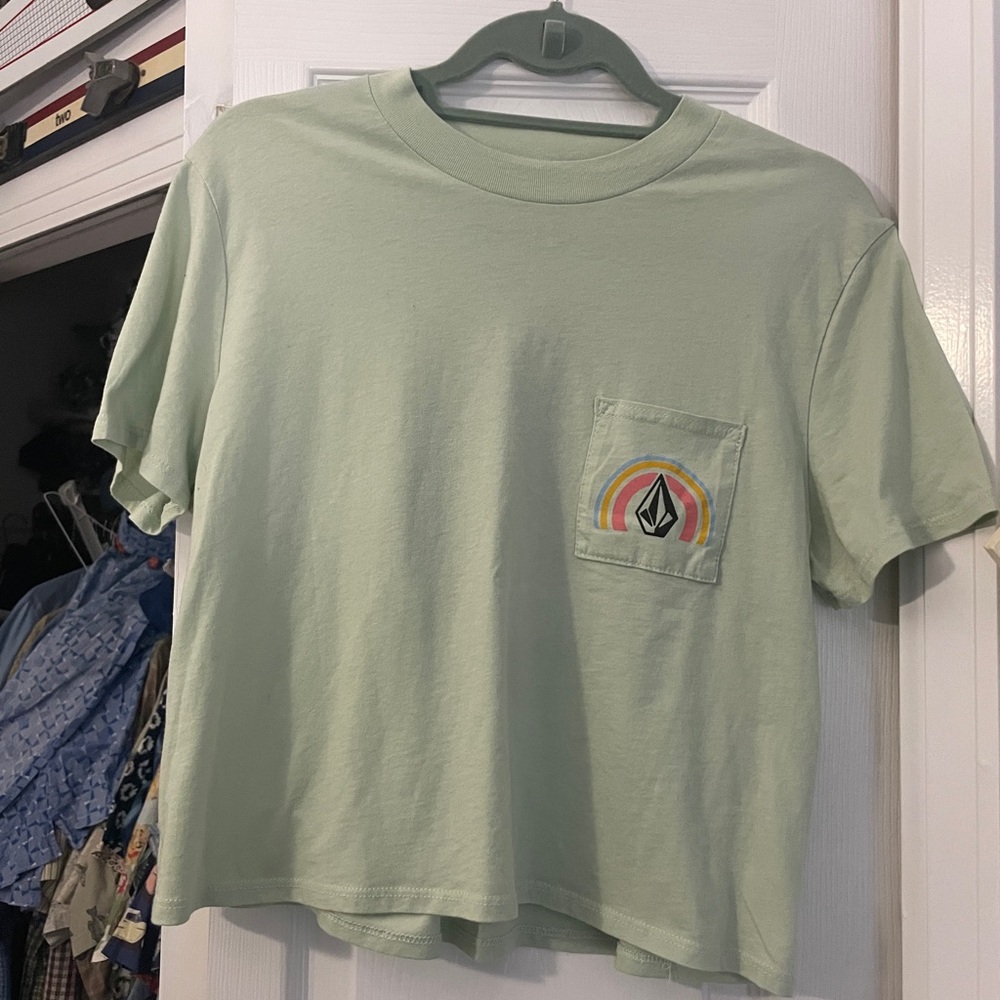 Junior's Volcom X-Large Mint Graphic Logo Crop Top